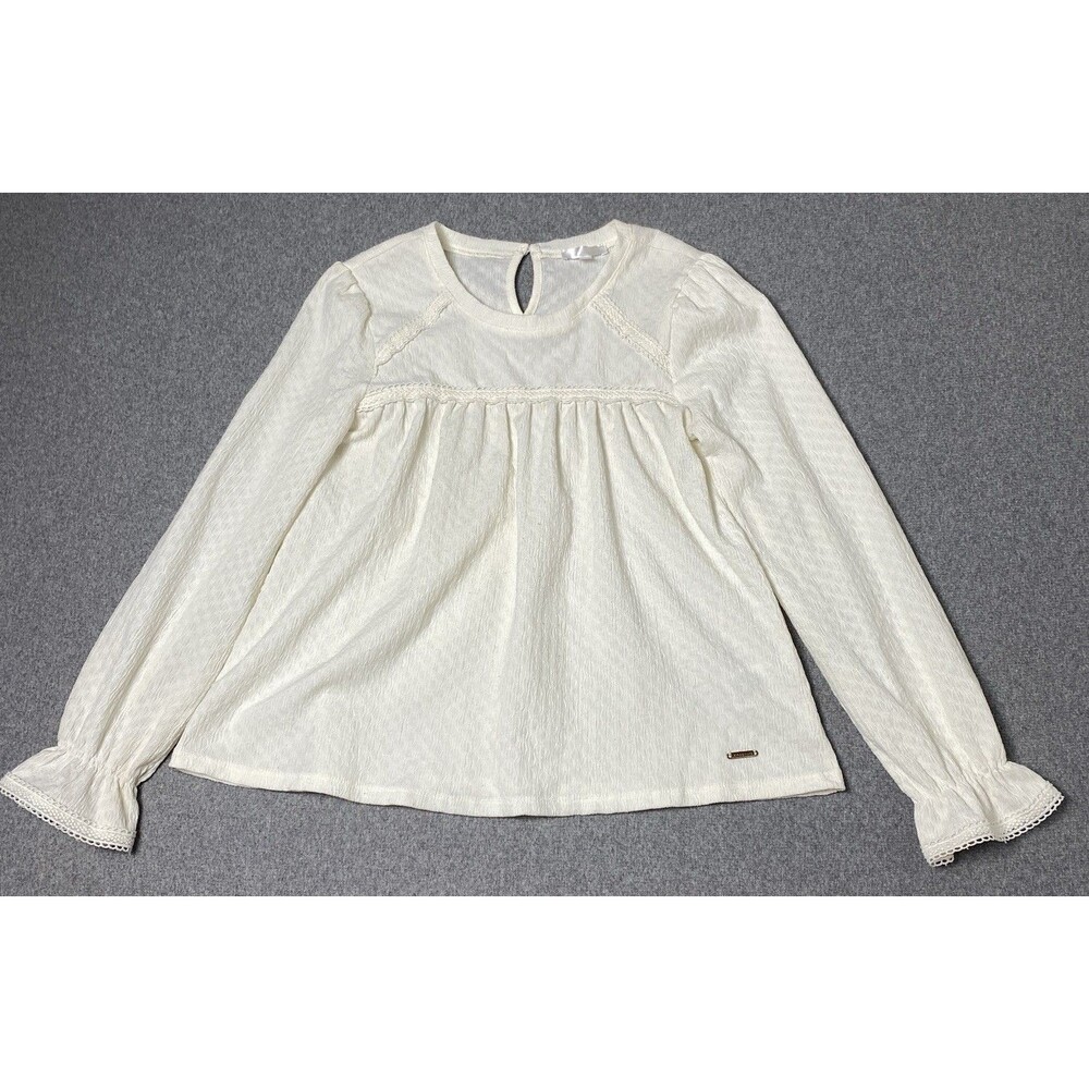 Tahari Girls Long Sleeve Top Ivory Sz 12 With Lace Trim